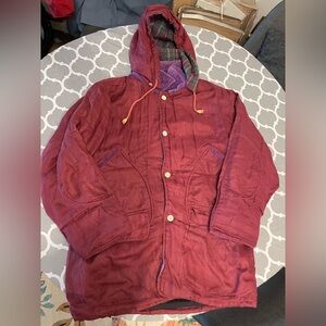 Vintage Jack & Jones Size M 90s Grunge Maroon Hooded Jacket fresh prince